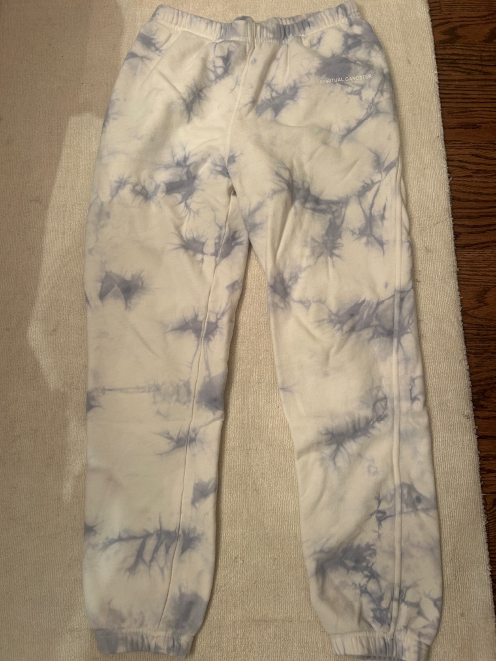 Spiritual Gangster Tie-Dye Jogger Sweatpants in White & Light Blue